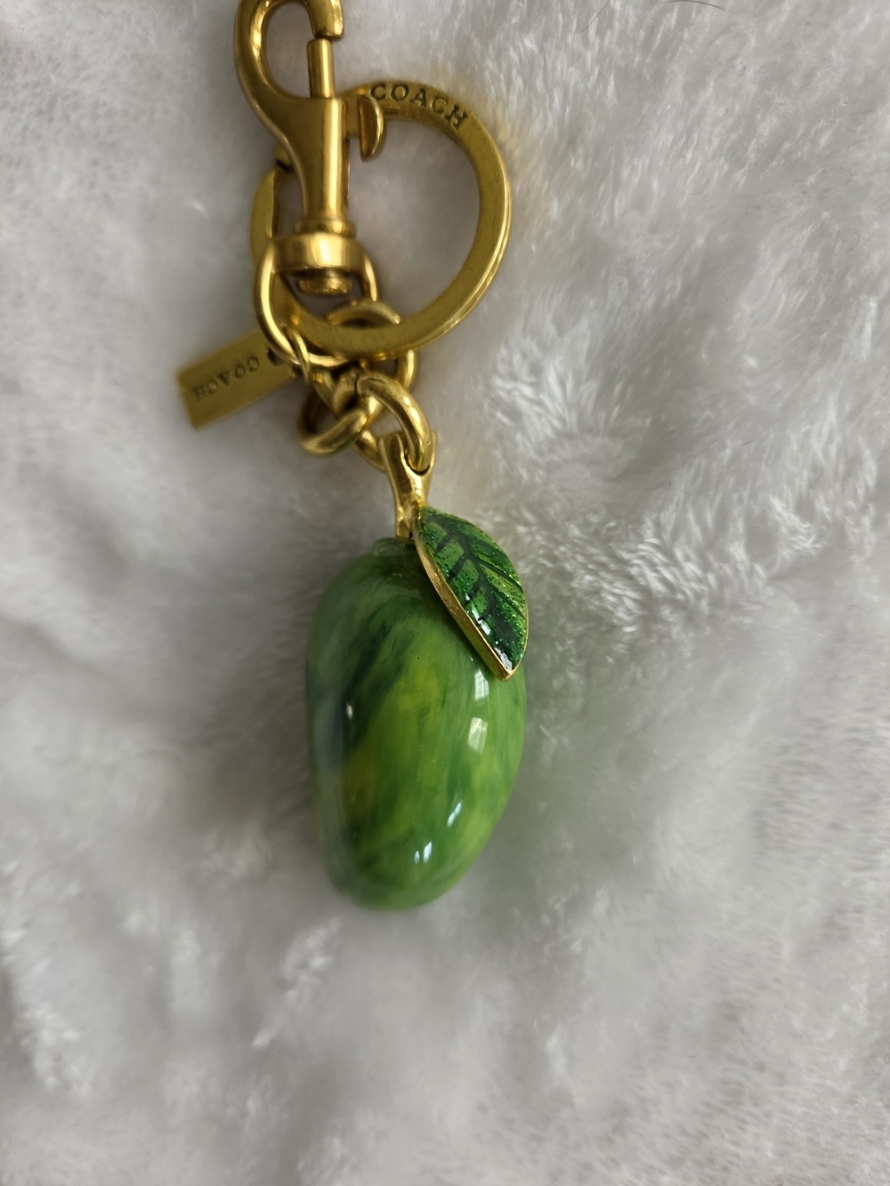 C Logo Green Marbled Tropical Mango Keychain with Gold Hardware Bag Charm - Picture 2 of 6